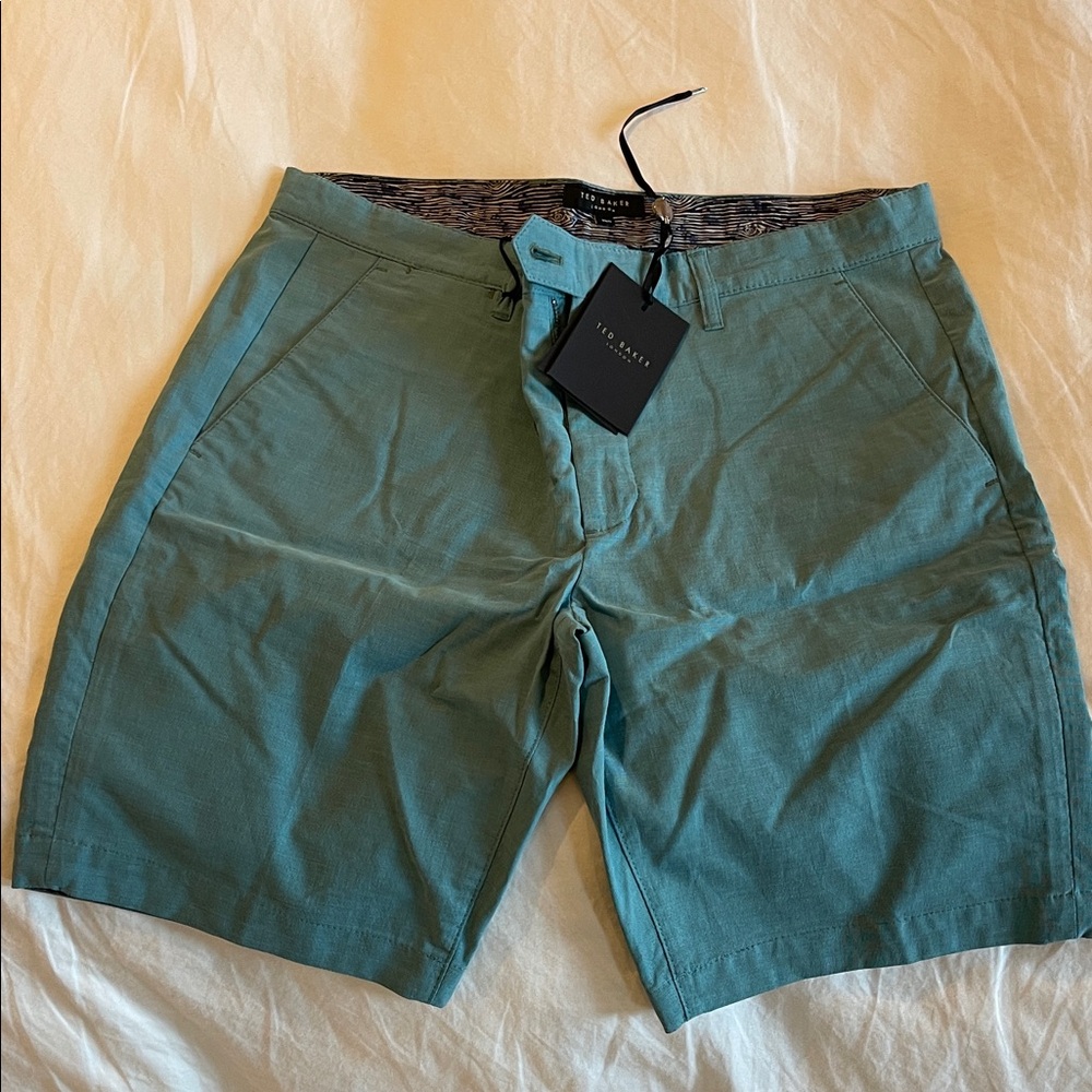 Theory Men's Aqua Flat Front Shorts